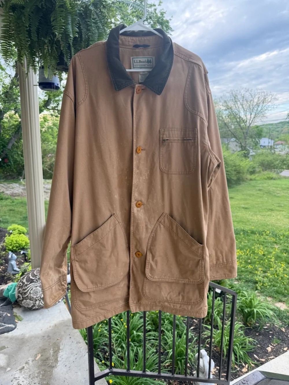 L.L. Bean Barn Coat Jacket‎ XXL Tall Tan Canvas Chore Coat Plaid Lined Workwear